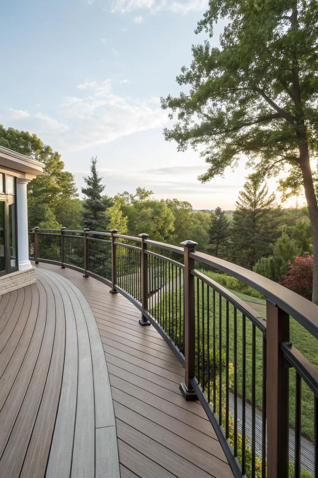 Curved railings add a graceful and dynamic element to your deck.