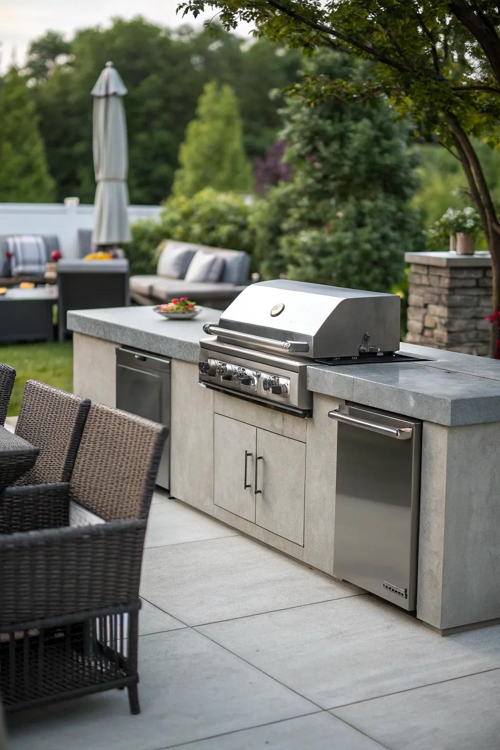 Concrete outdoor kitchens are both stylish and practical.