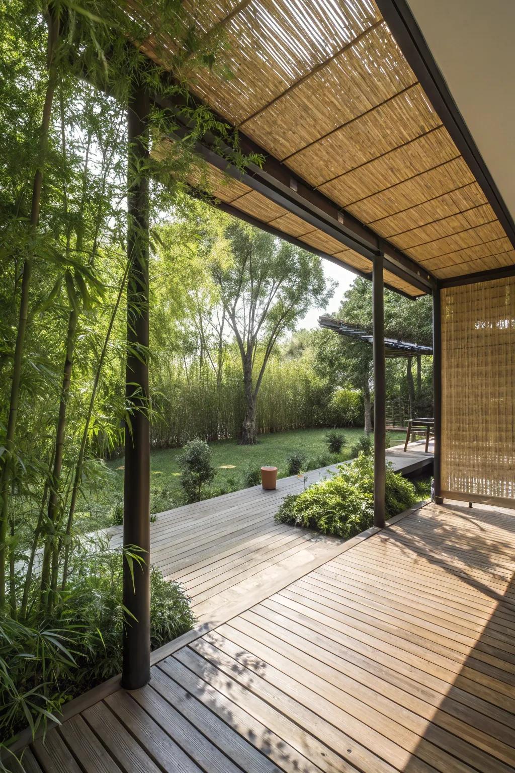 Bamboo screens add privacy and an exotic touch to your deck, creating a serene retreat.