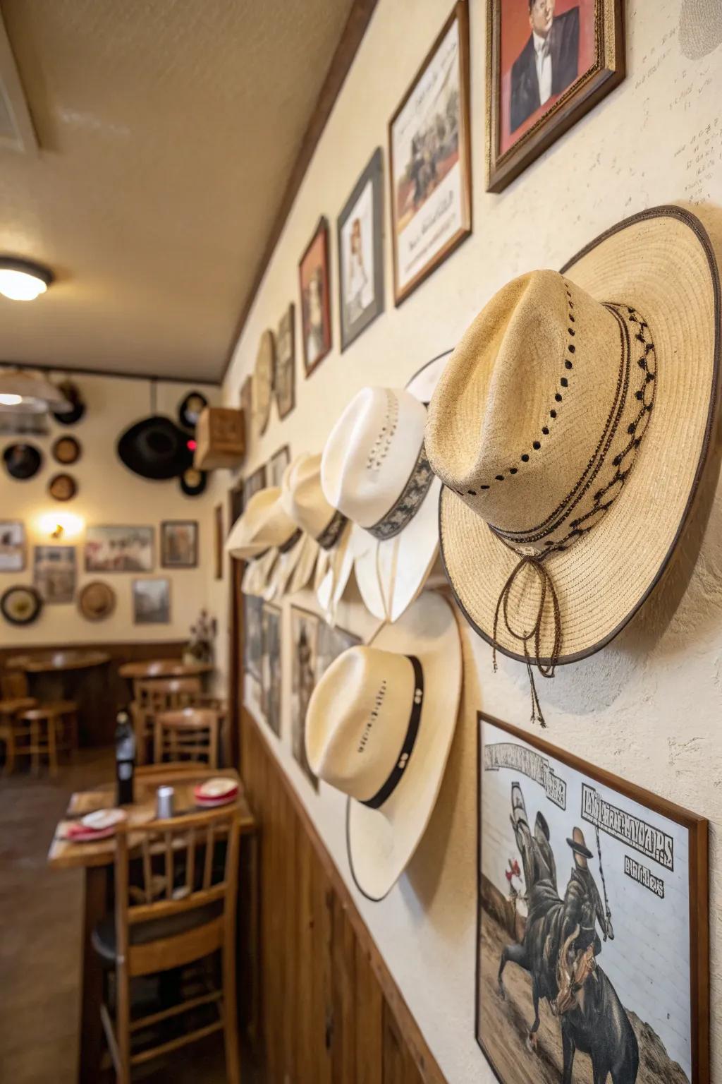 Cowgirl hats add practical and fun decor.
