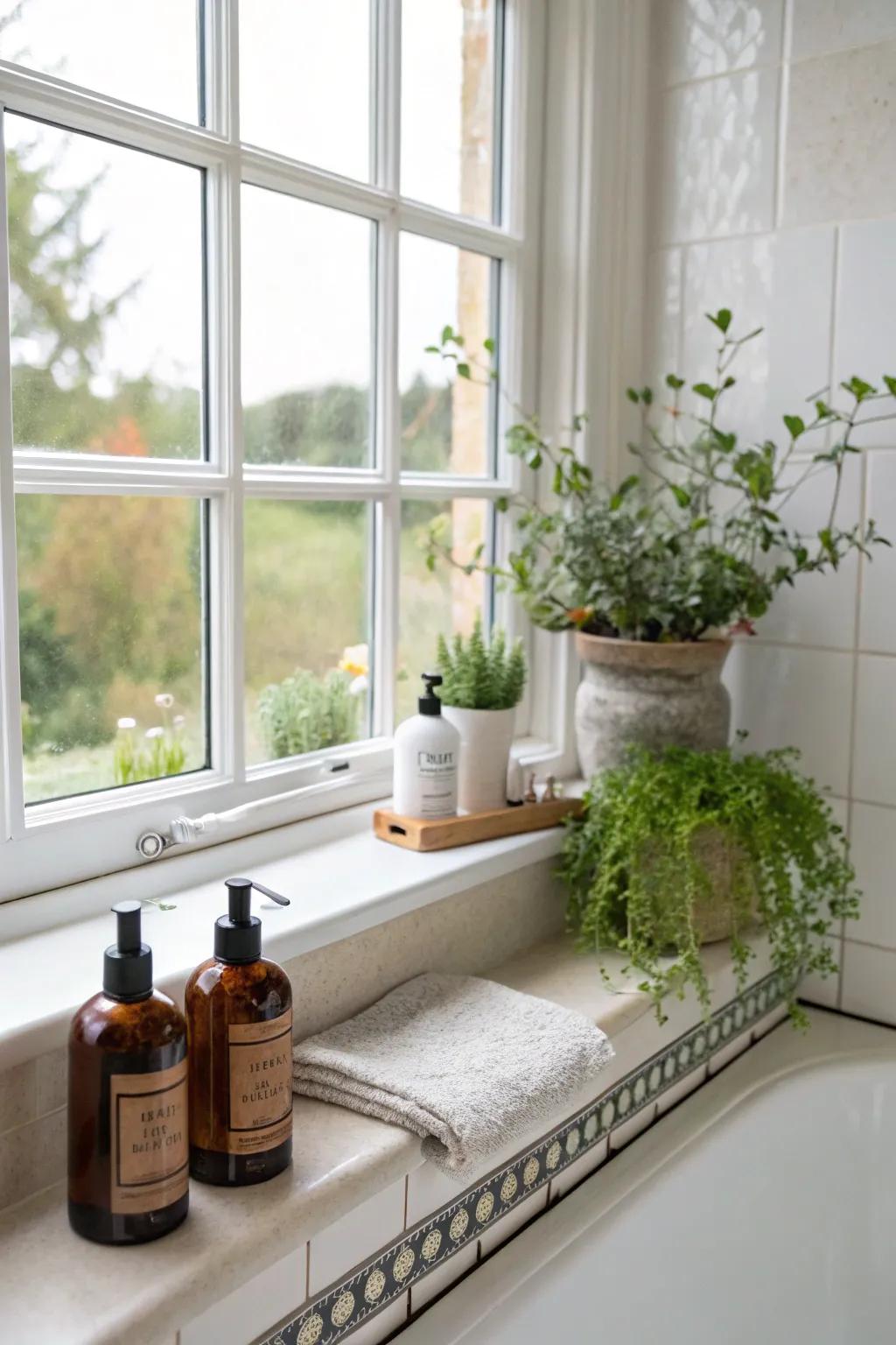 Window sills serve as charming spots for decorative storage.