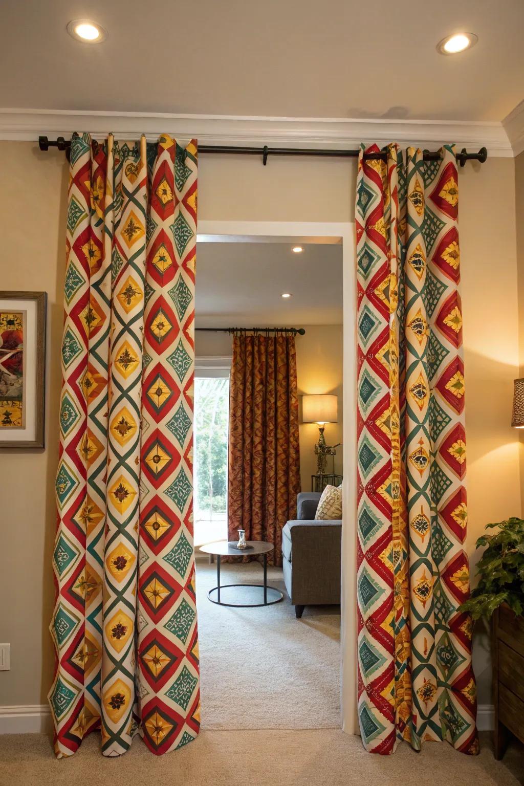 Bold patterned curtains adding personality to a room.