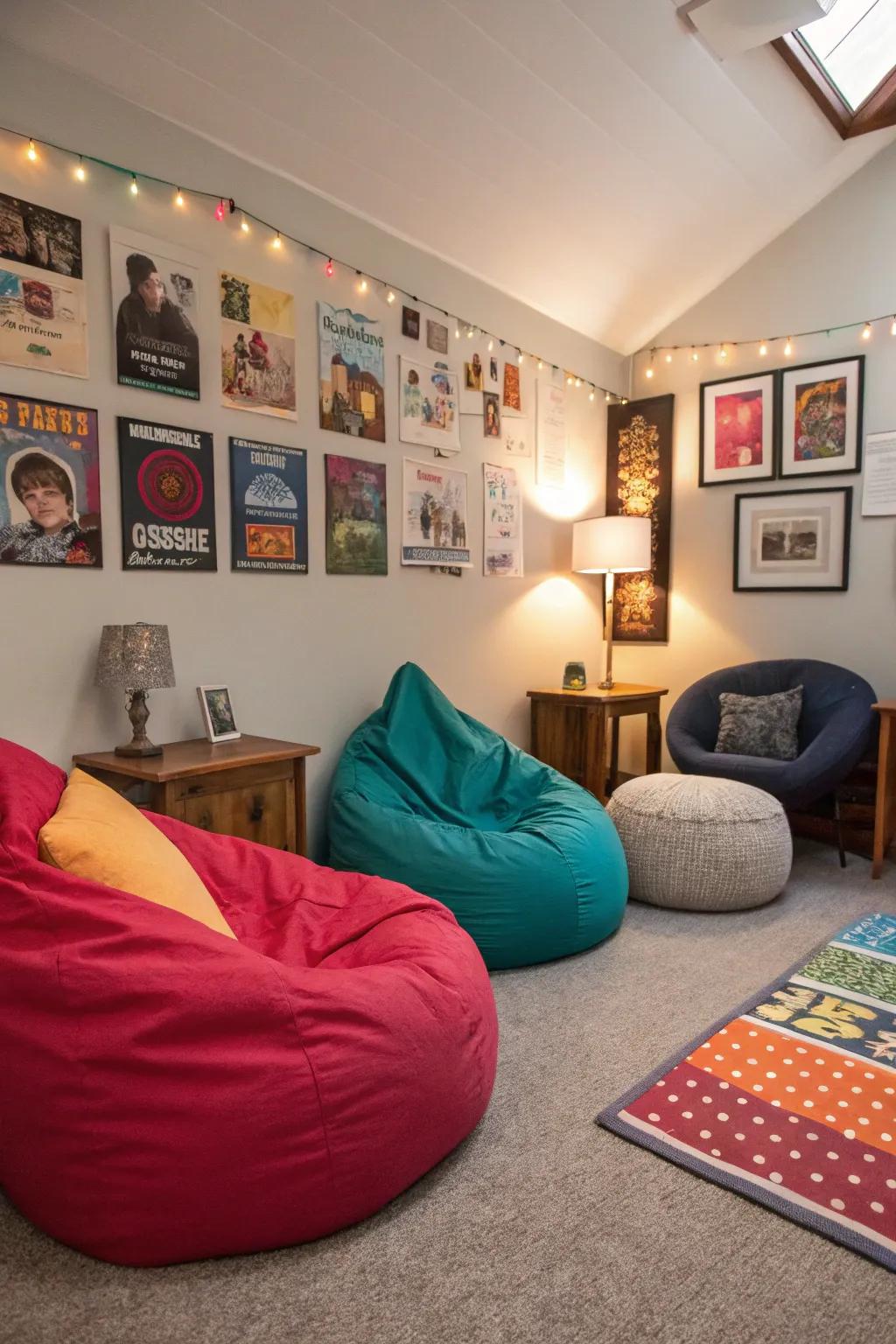 A cozy seating area in a teen room for relaxation.