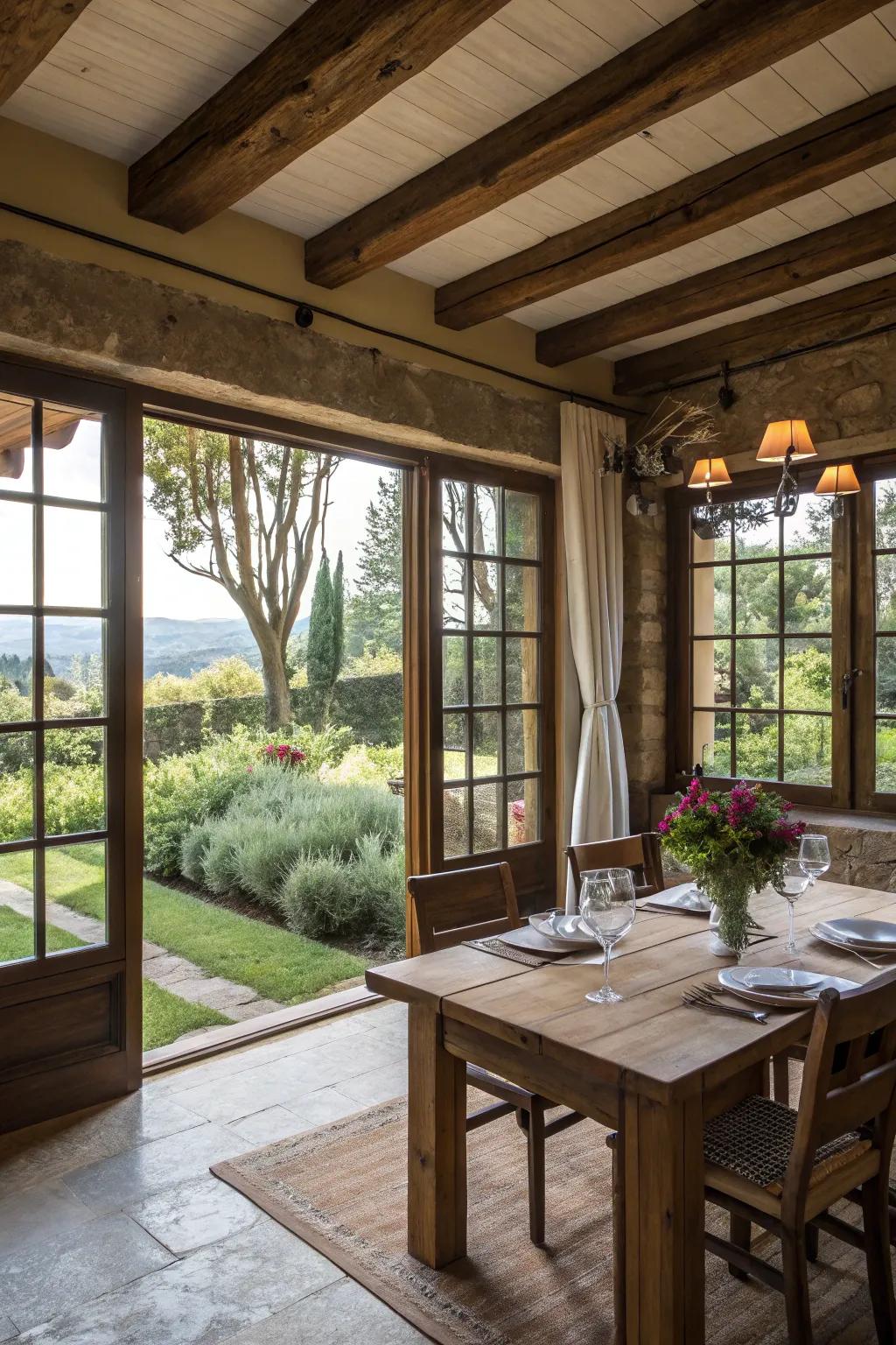 Scenic views through your windows bring nature right into your dining room.