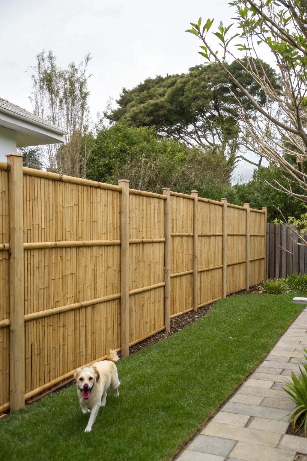 An eco-friendly bamboo fence offering a unique and exotic look.