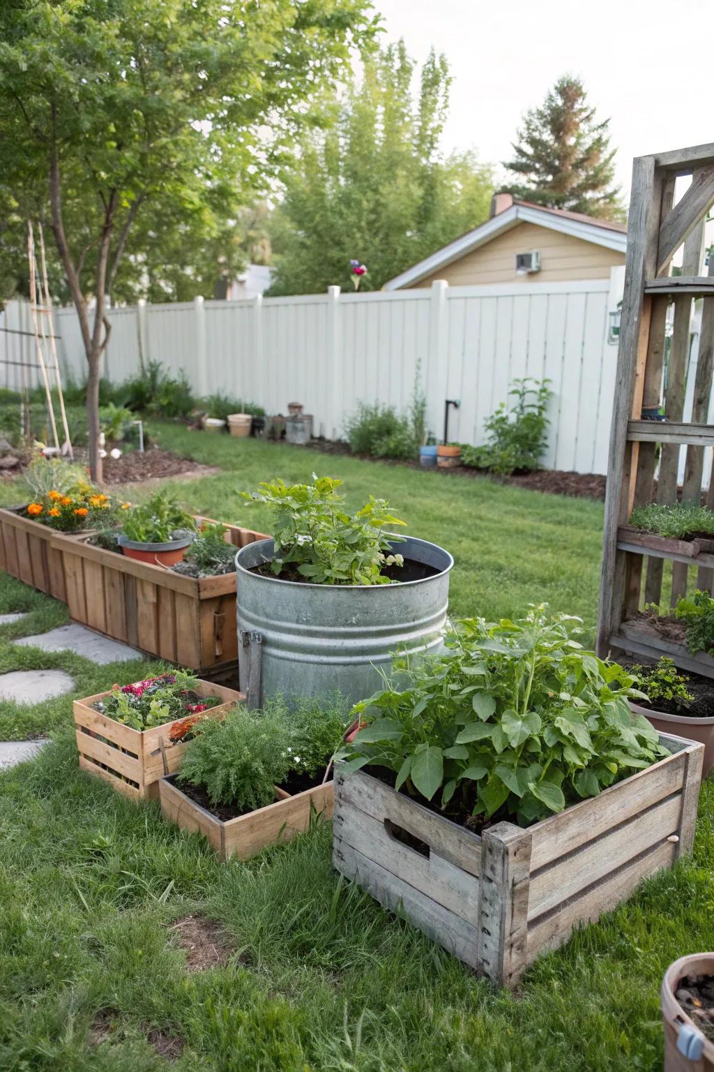 Upcycled planters for a pet-safe and green backyard.