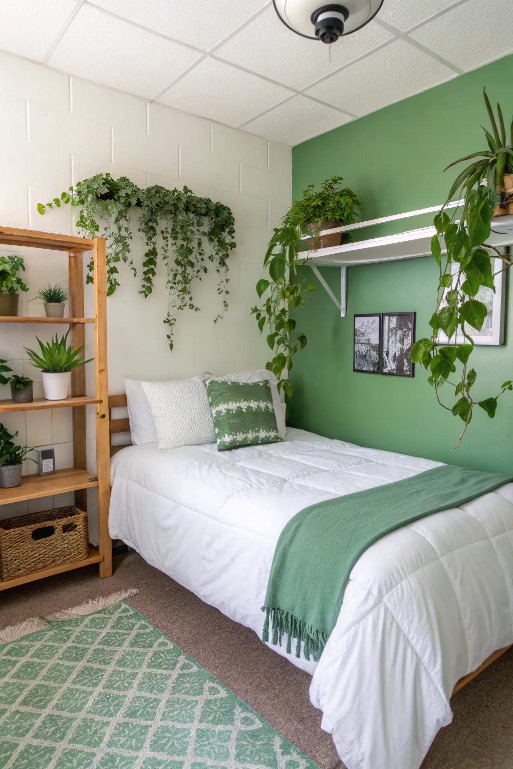 Green and white create a fresh and lively environment.