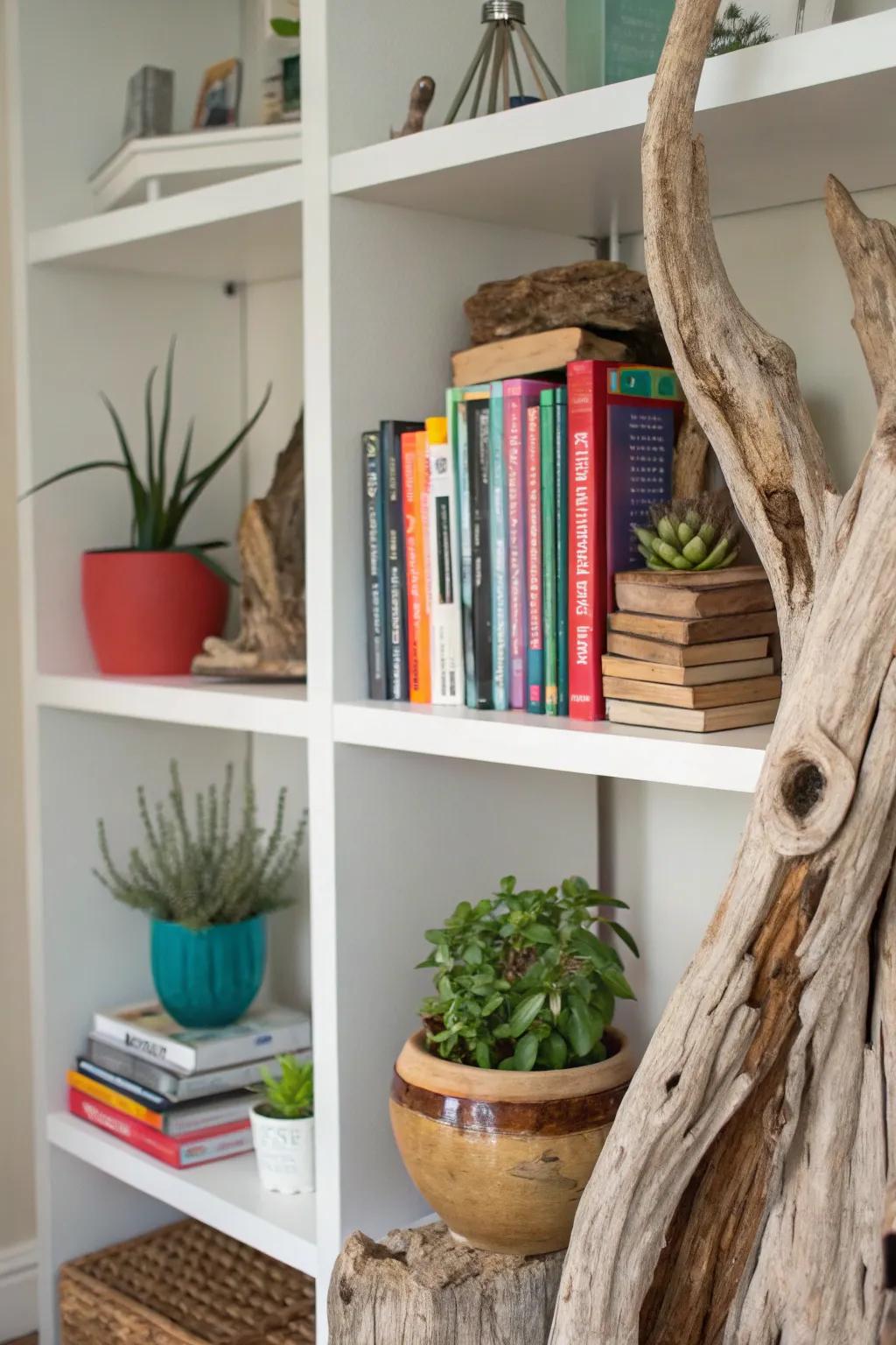 Enhance your shelves with the character of driftwood.