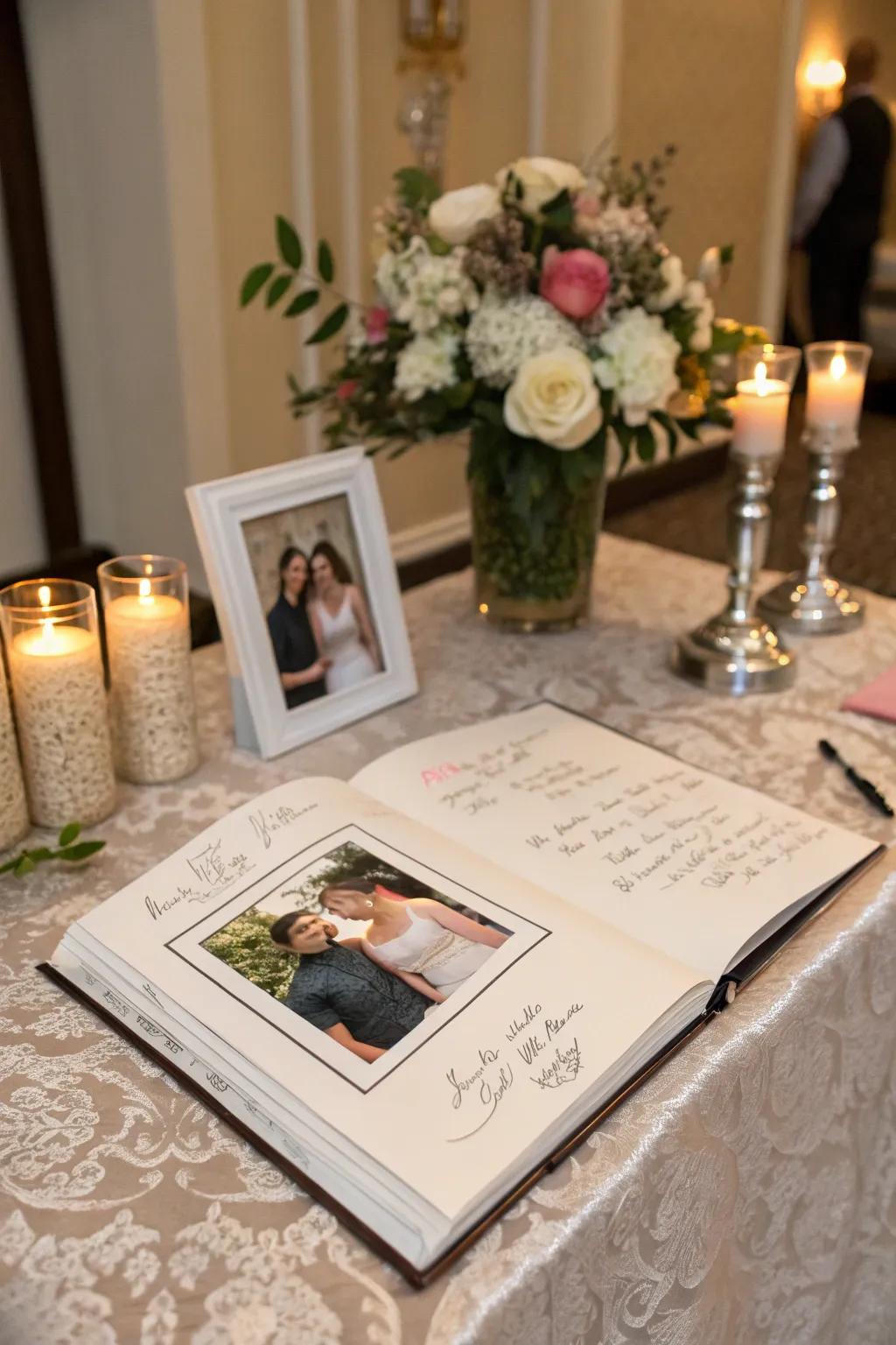 An engagement photo book that doubles as a guest book.