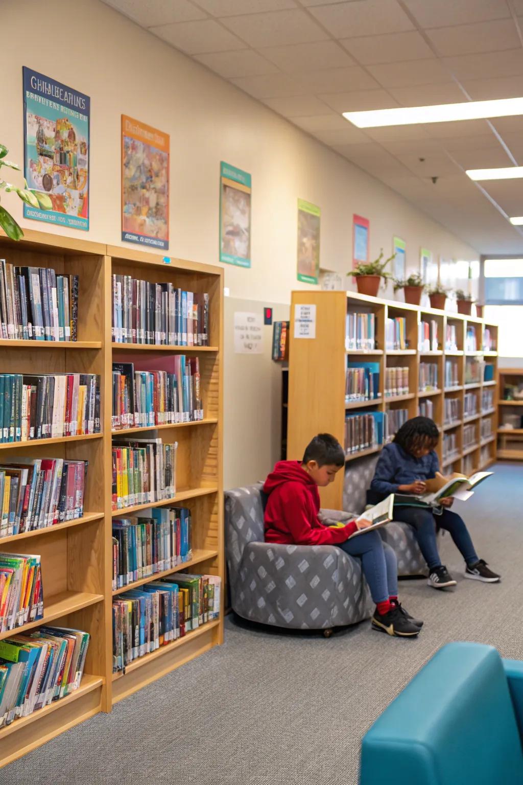 Organized classroom library inviting students to explore literature