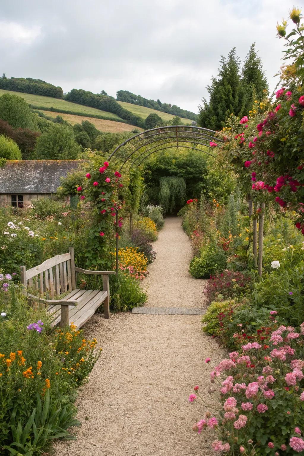 Charming paths invite exploration through the garden.