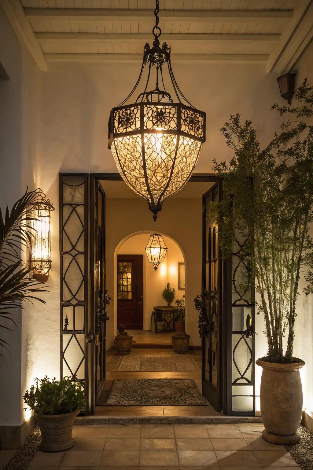 Unique lighting fixtures set the mood in your entryway.