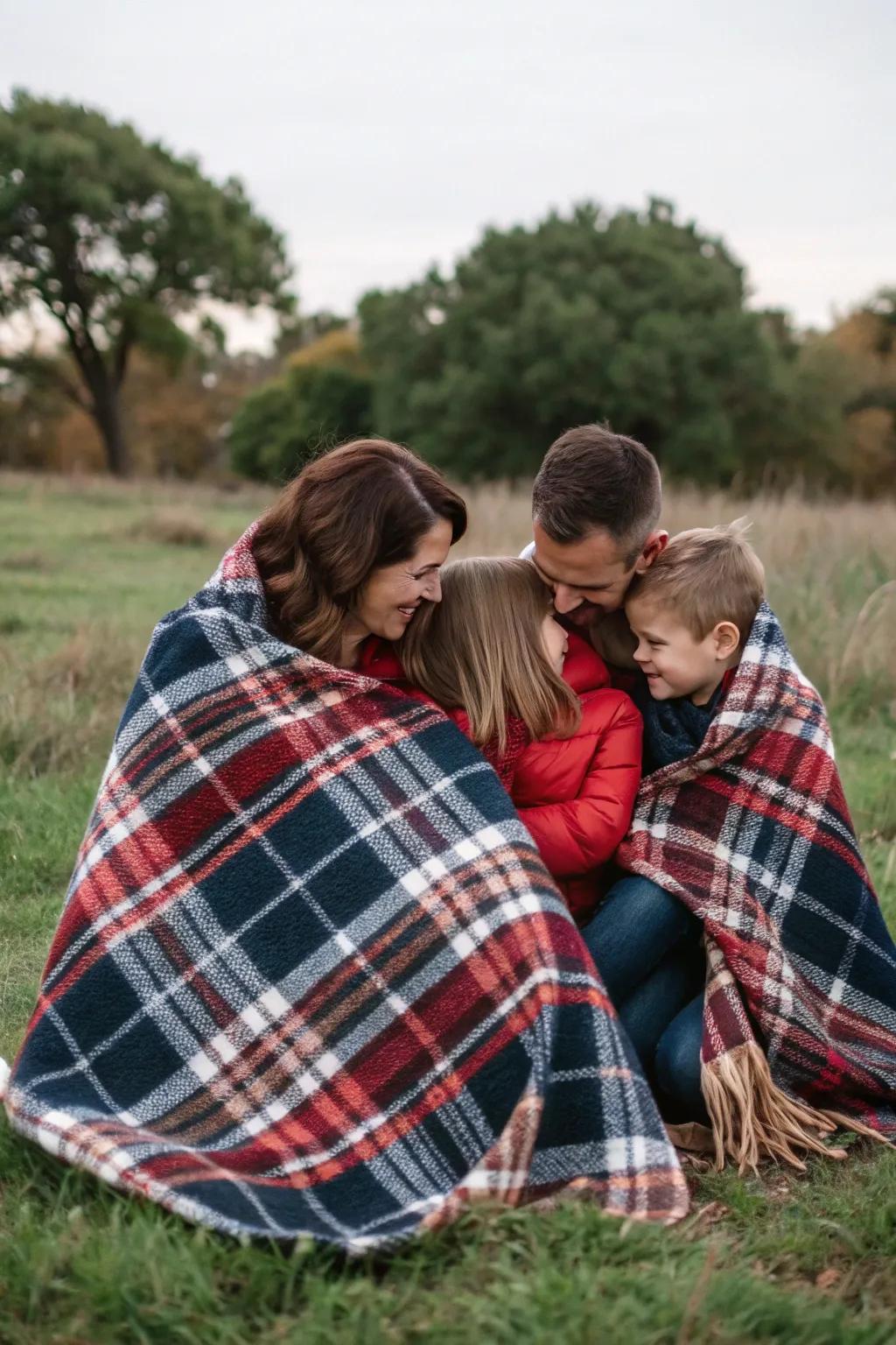 A cozy blanket brings warmth and togetherness to your family photo.