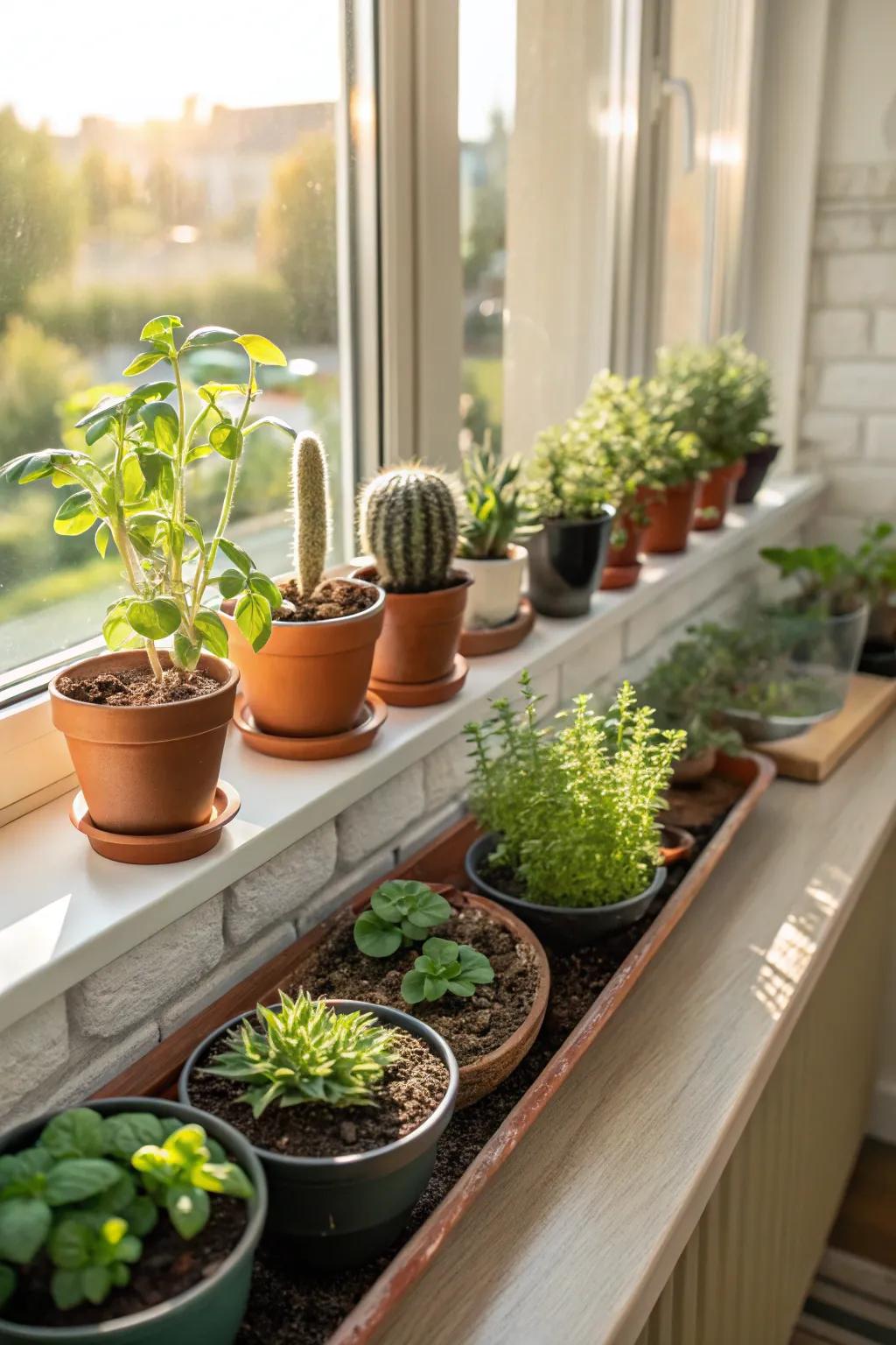 Create a fresh, green look with succulent and herb arrangements.