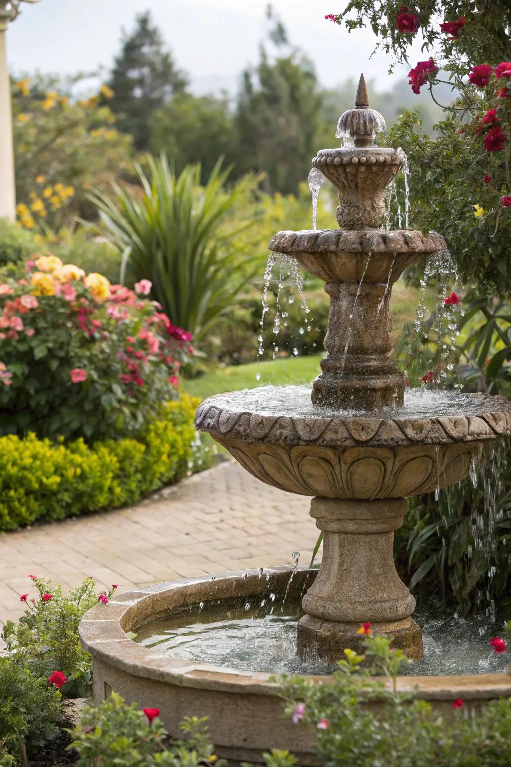 A tranquil water feature nestled amidst lush foliage.