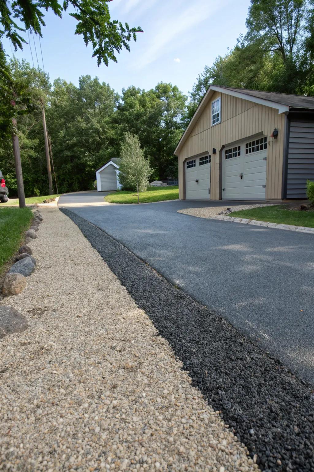 A driveway with a mix of materials for added depth.