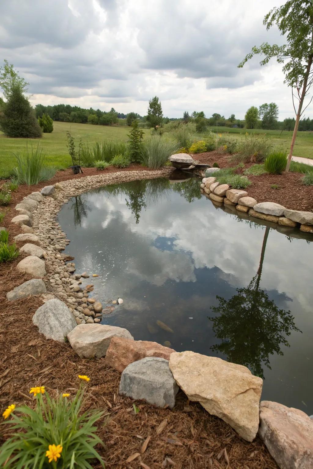 Elegant pond edging enhances the beauty of water features.