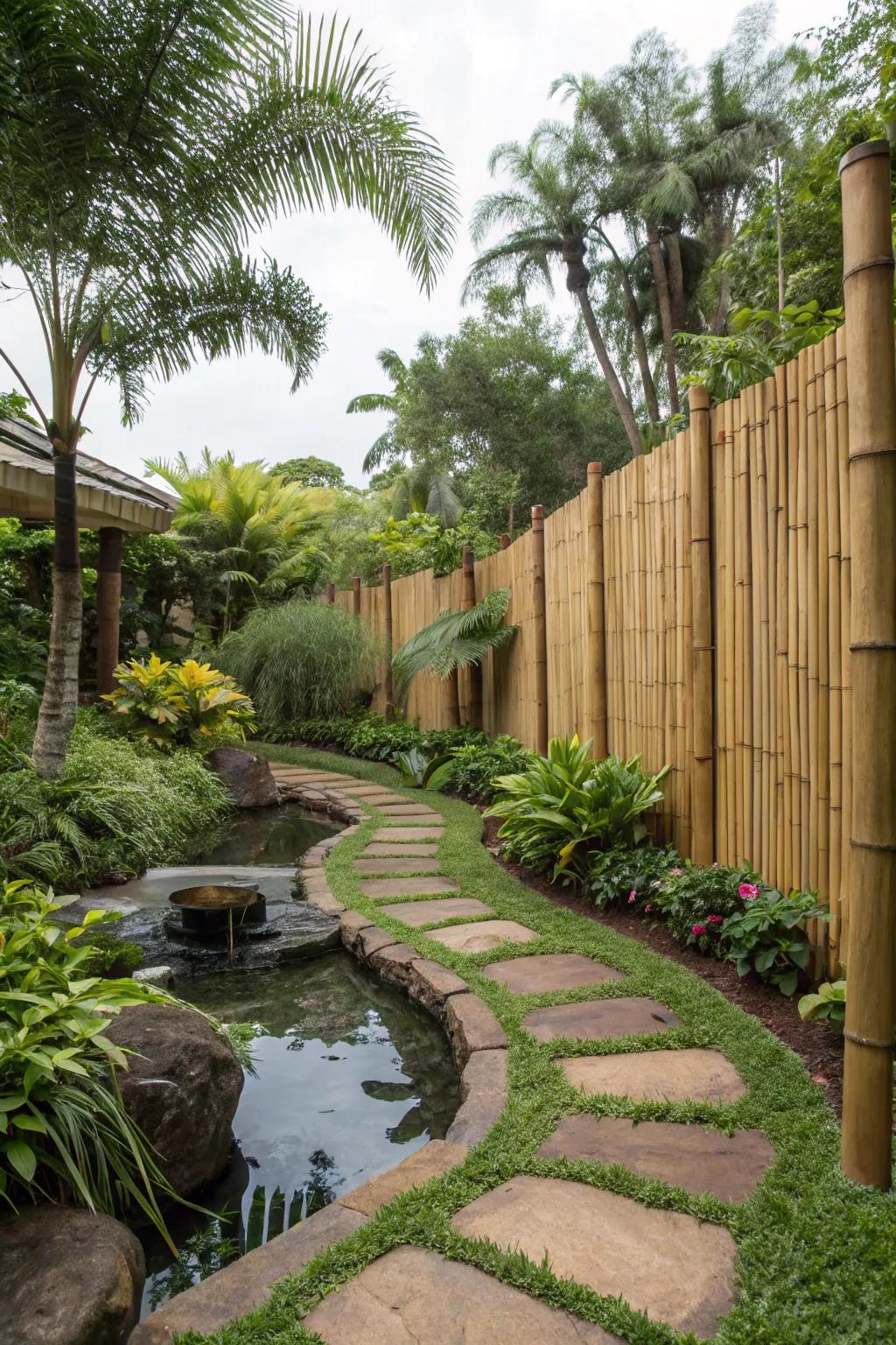 Bamboo fencing offers an eco-friendly and exotic garden solution.