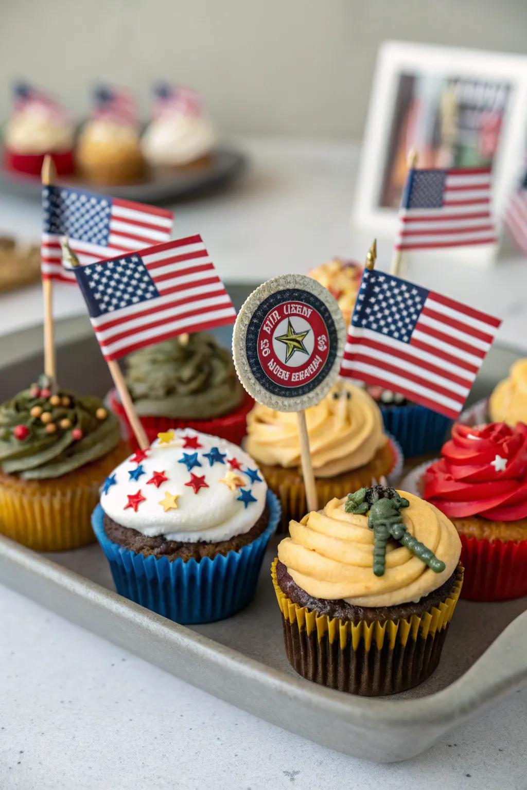 Customized cupcakes add a sweet touch.