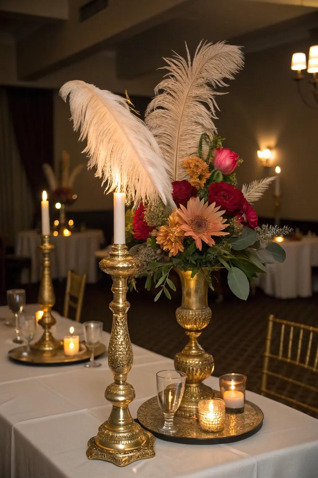 Gold centerpieces serve as stunning focal points on any table.