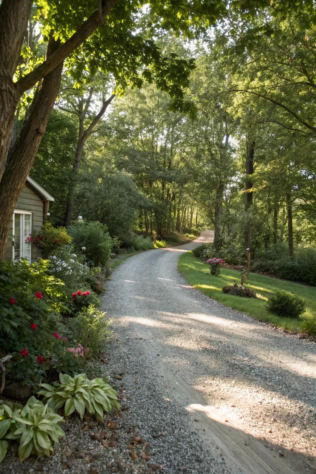 Natural pathways offer a serene and picturesque driveway.