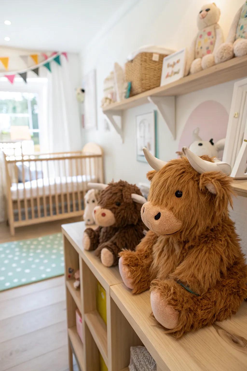 Plush toys offer both charm and comfort in the nursery.
