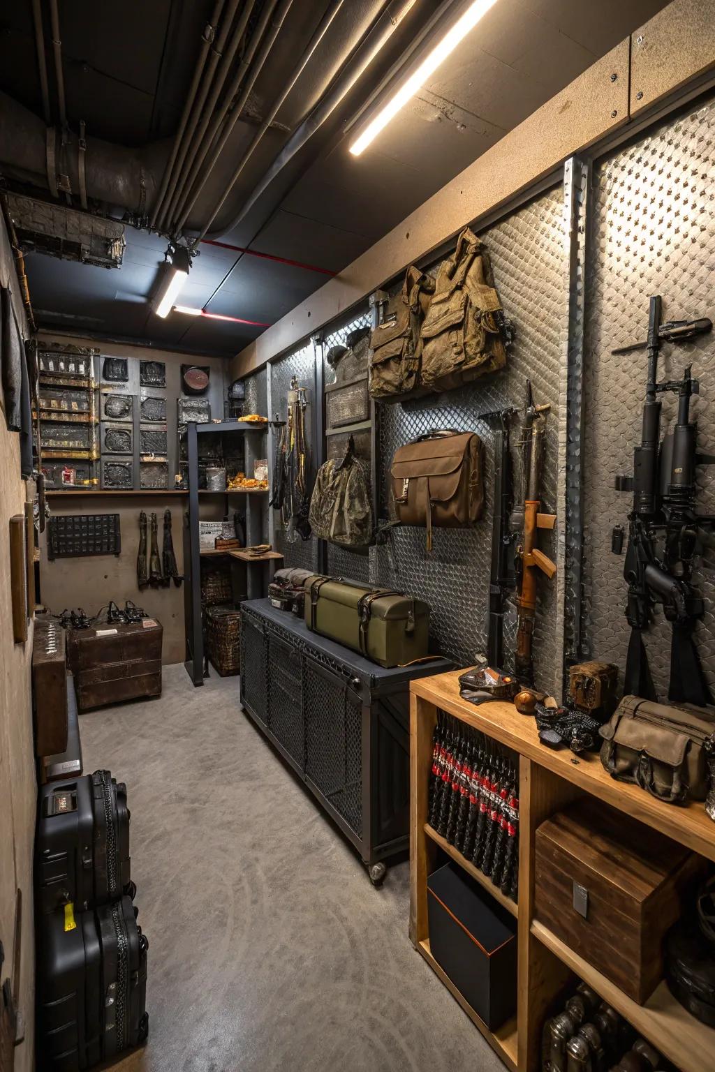 Industrial decor adds a rugged charm to your armory.