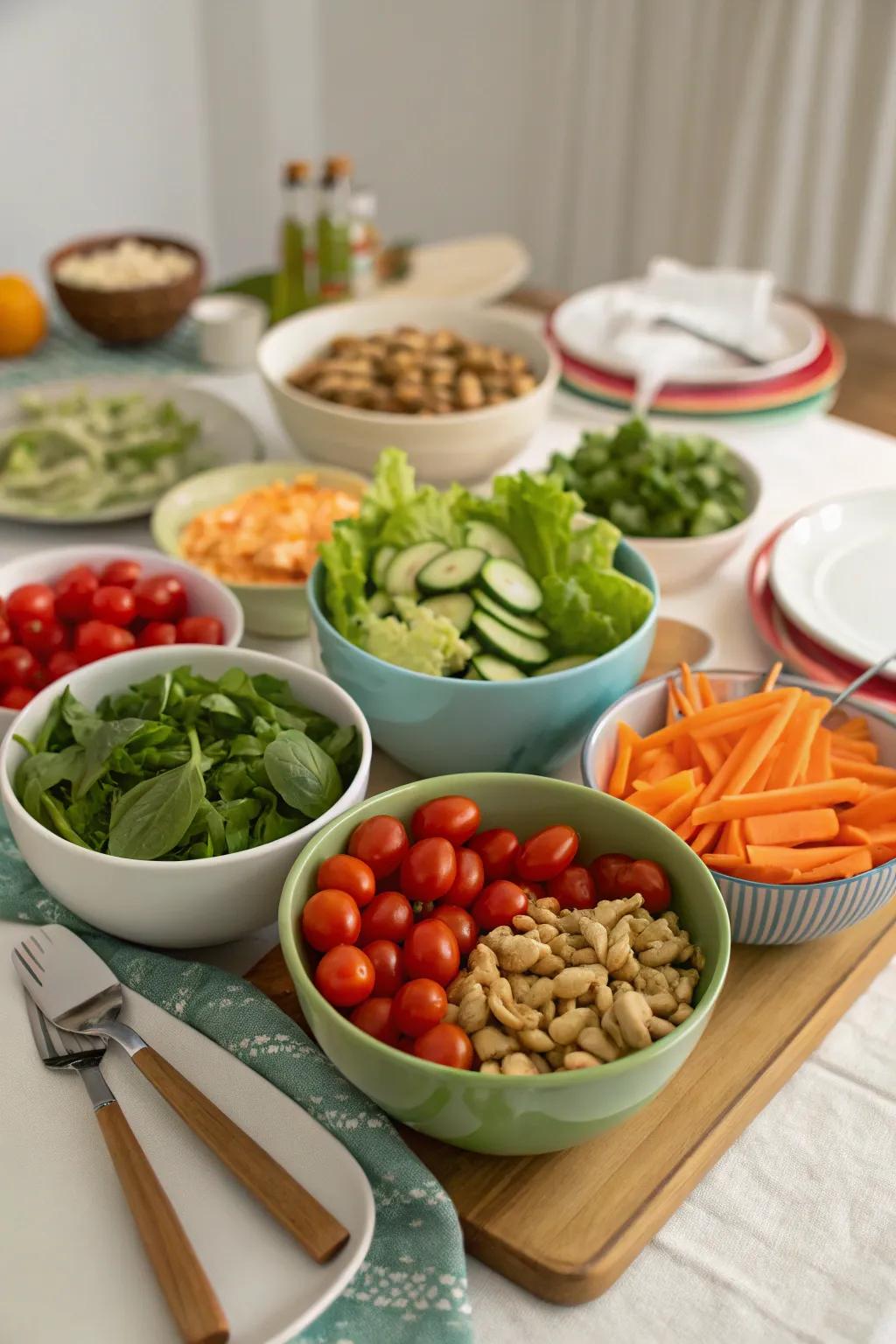 A DIY salad bar setup inviting customization.