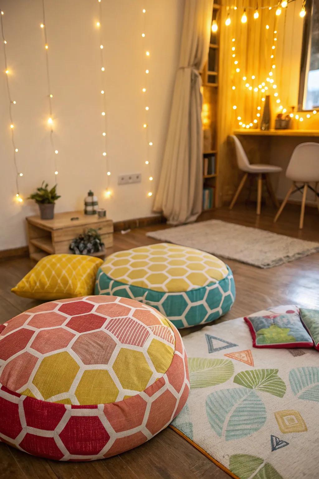 Add comfort and style with honeycomb floor cushions.