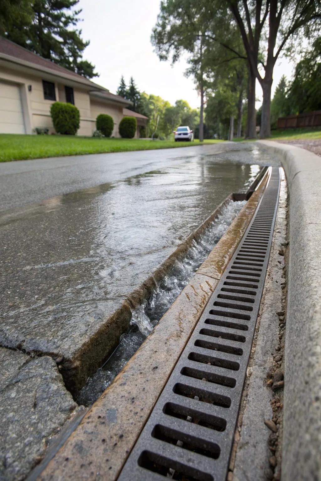 Trench drains keep paved areas free from water pooling.