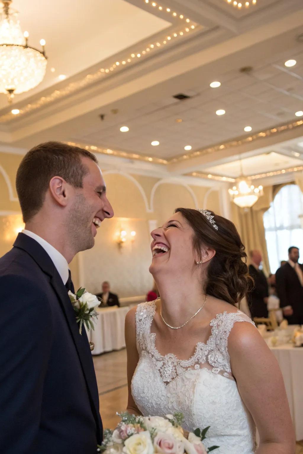 Candid laughter captures the joy of the day.