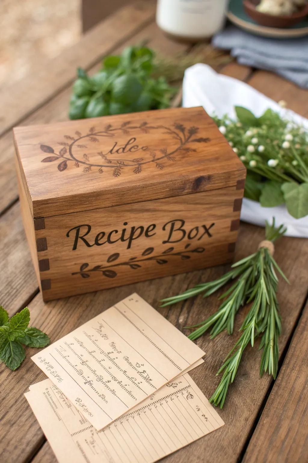 Store treasured recipes in a personalized keepsake box.