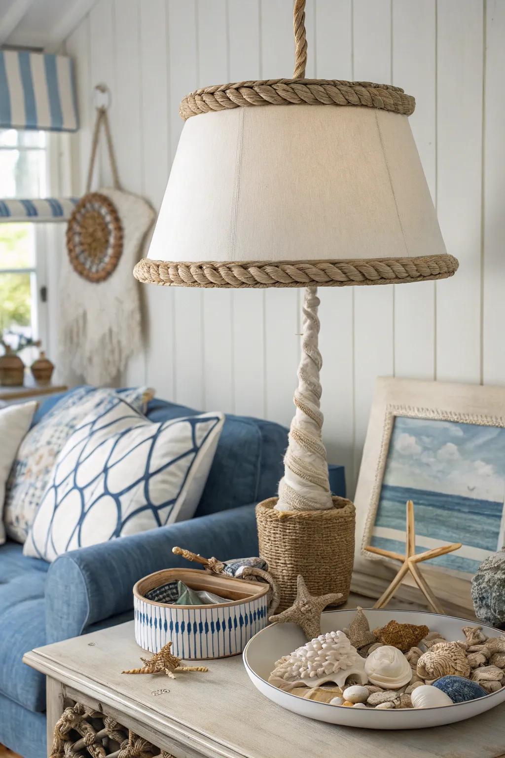 Bring an earthy touch with natural rope accents on your lampshade.