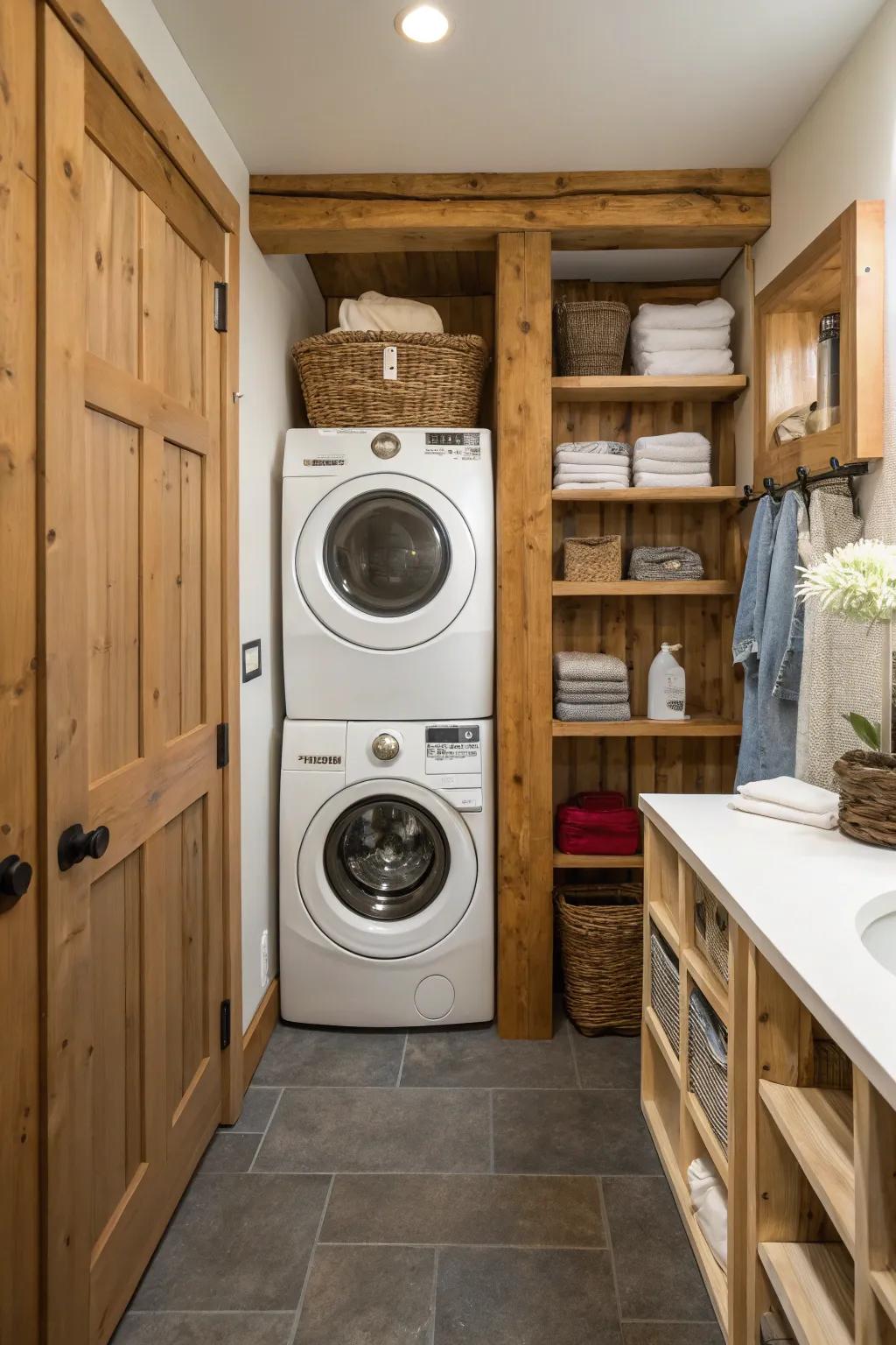 Bring warmth to your laundry room with natural wood accents.