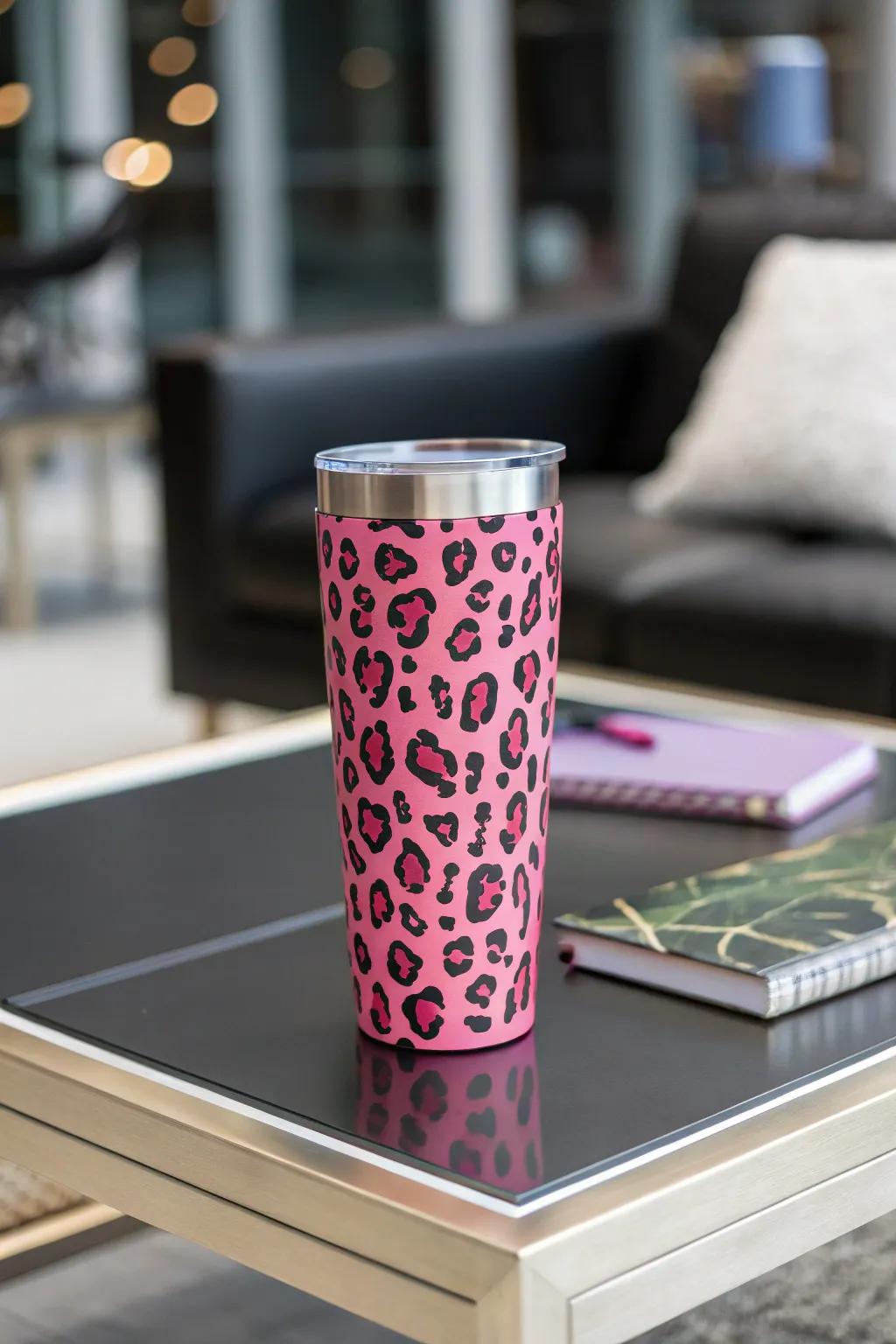 Make a statement with a bold pink leopard print tumbler.