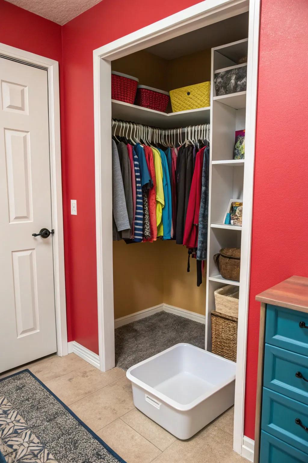 Add vibrancy with a pop of color inside the closet.