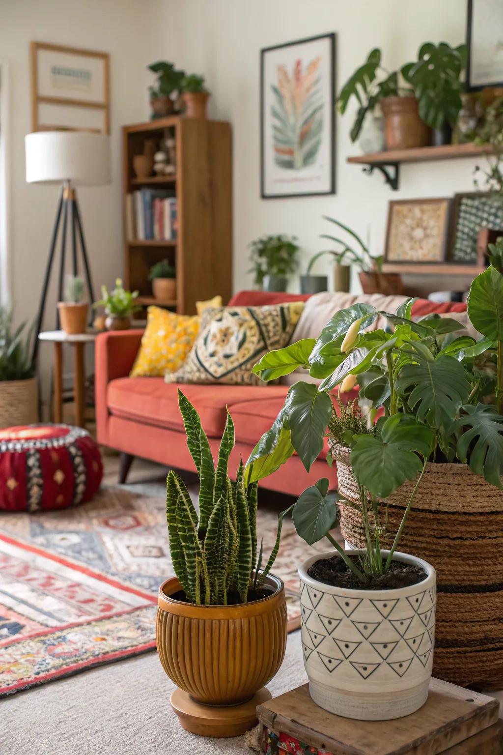 Eclectic mix of planters creates a unique vibe.