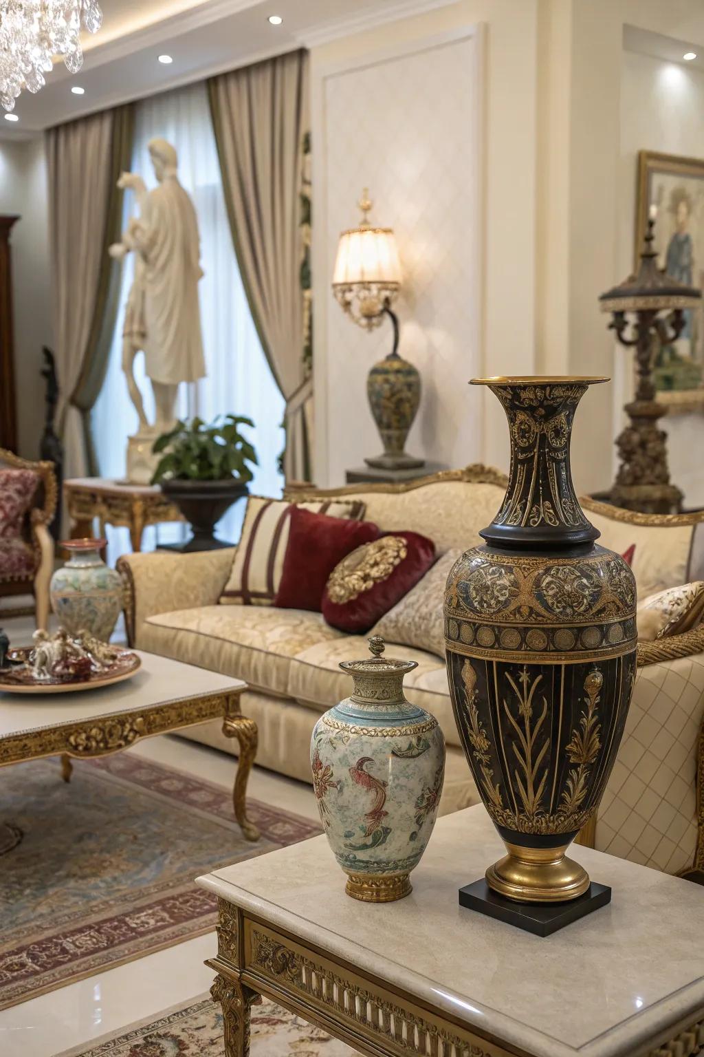 Ornate decor pieces bring an extra level of luxury to this space.