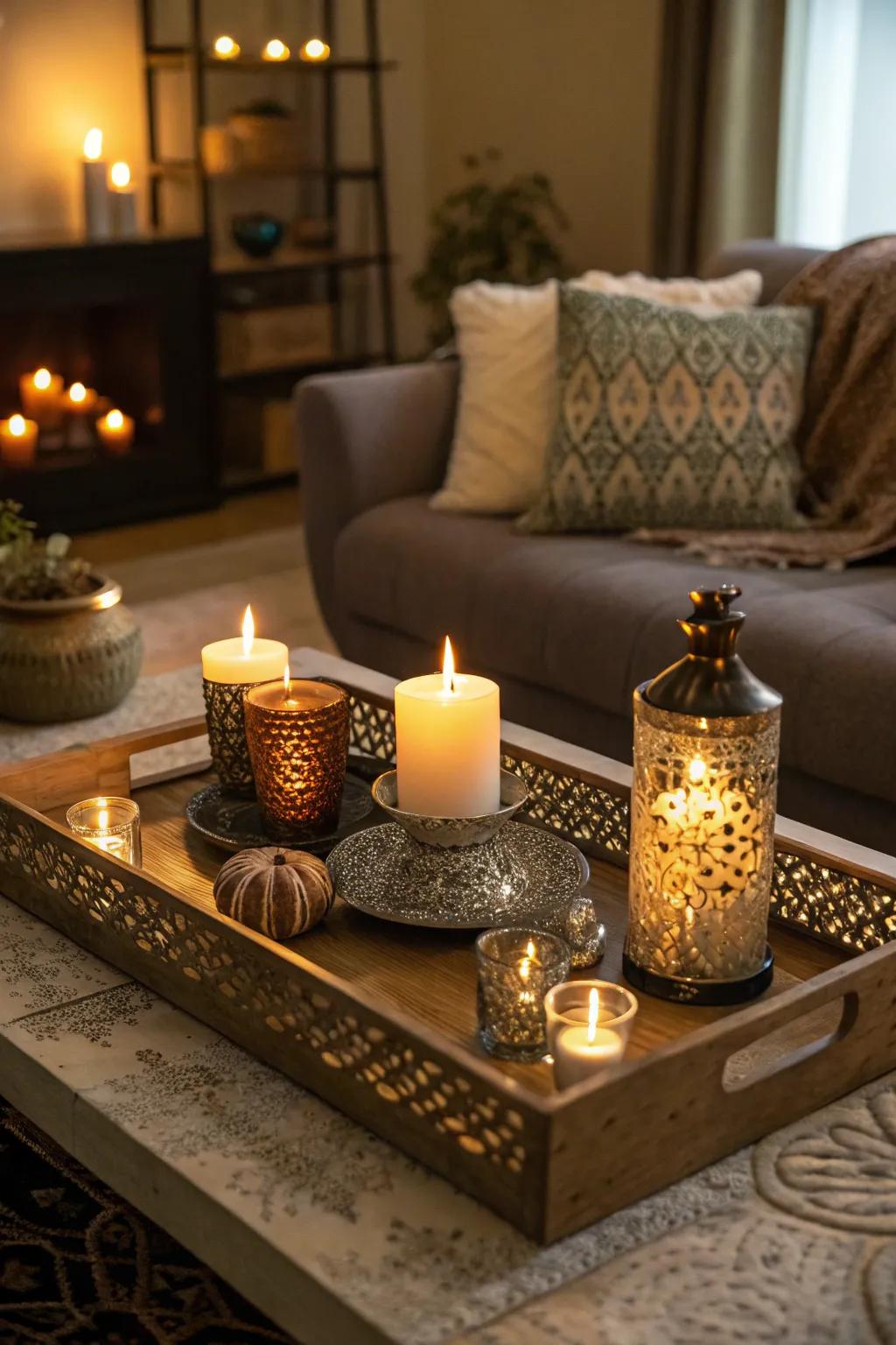 Candles create a soothing and inviting atmosphere.