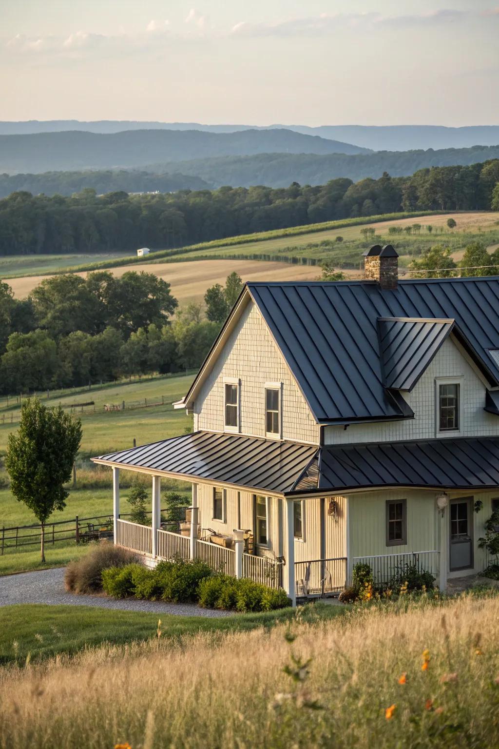 Elegant contrast: A farmhouse featuring a high-contrast design.