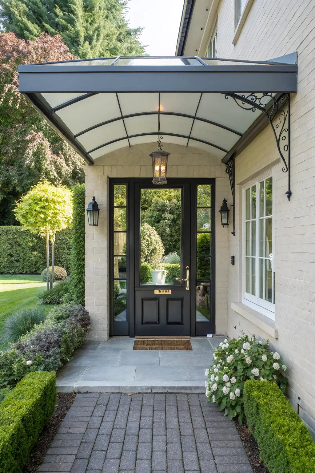 Covered entryways offer protection and design interest.