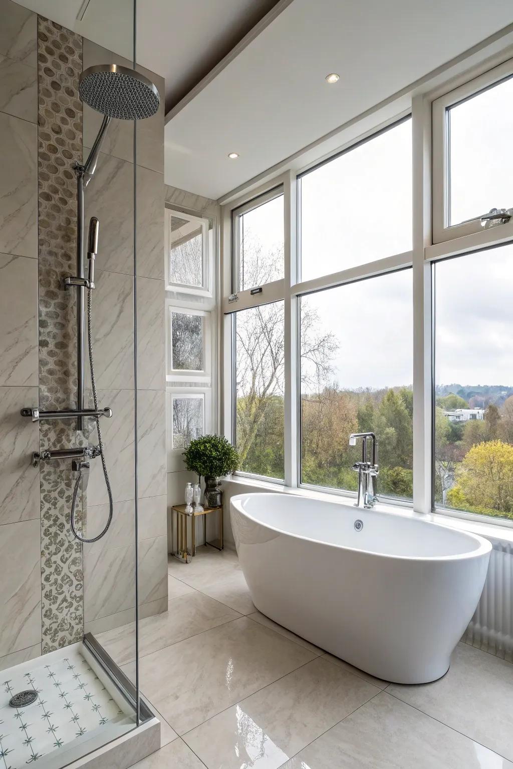 Stylish fixtures elevate the look of a modern master bathroom.