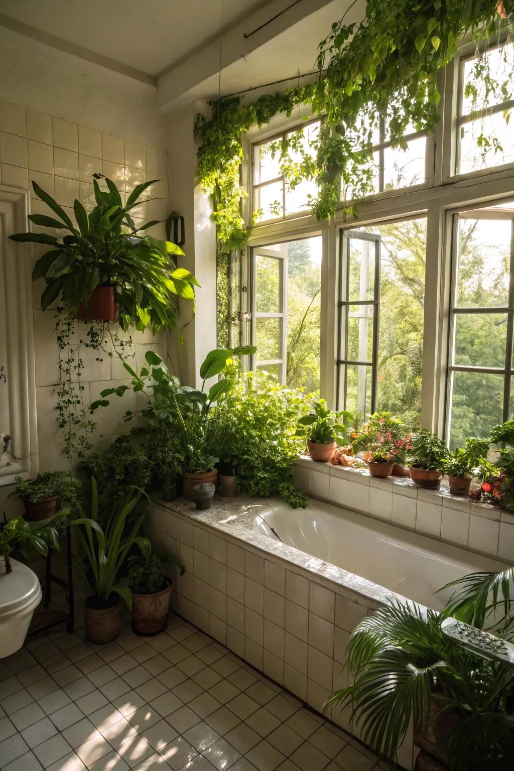 Plants and light breathe life into your bathroom space.