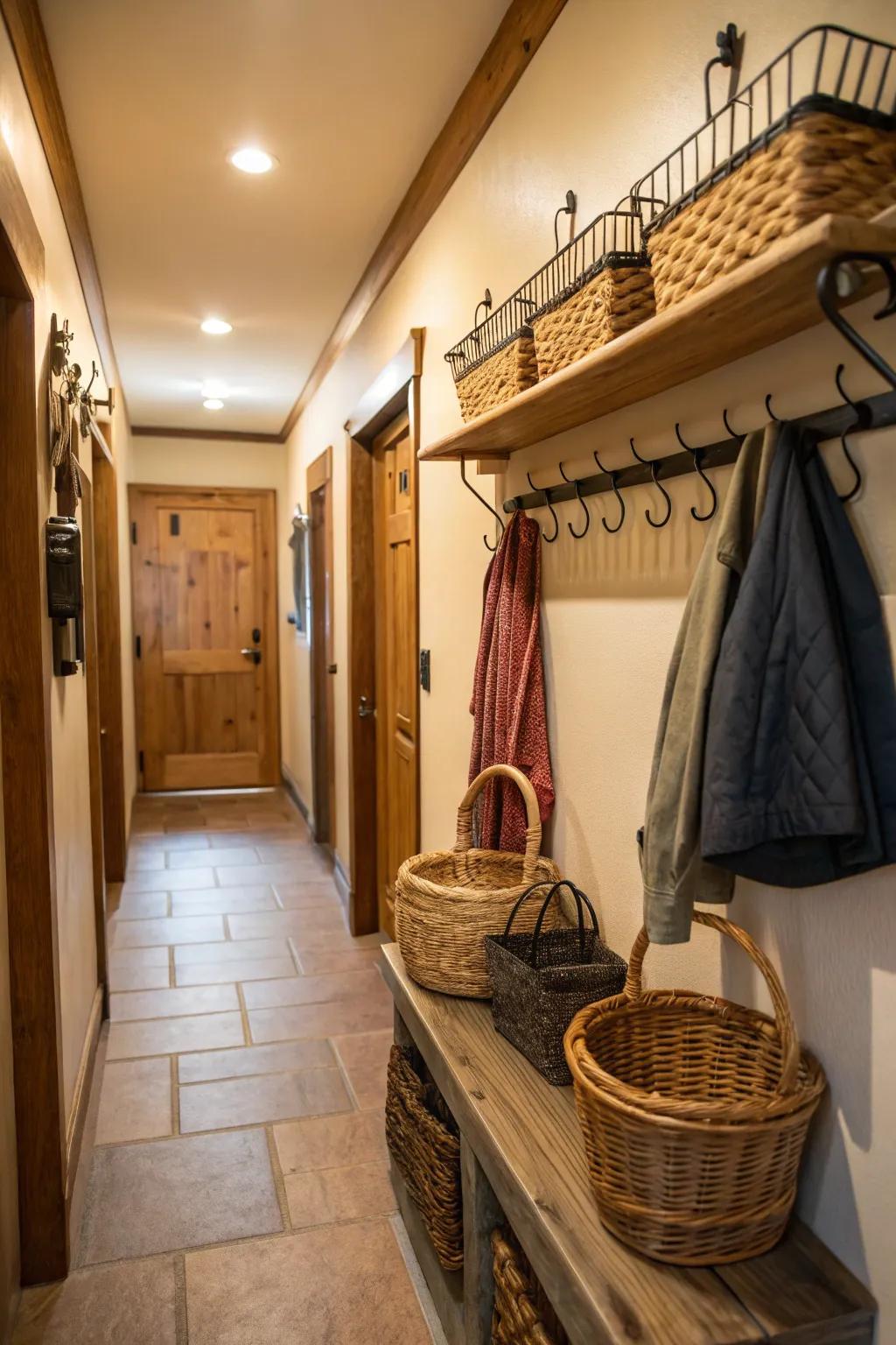 A functional entryway keeps the hallway organized and tidy.