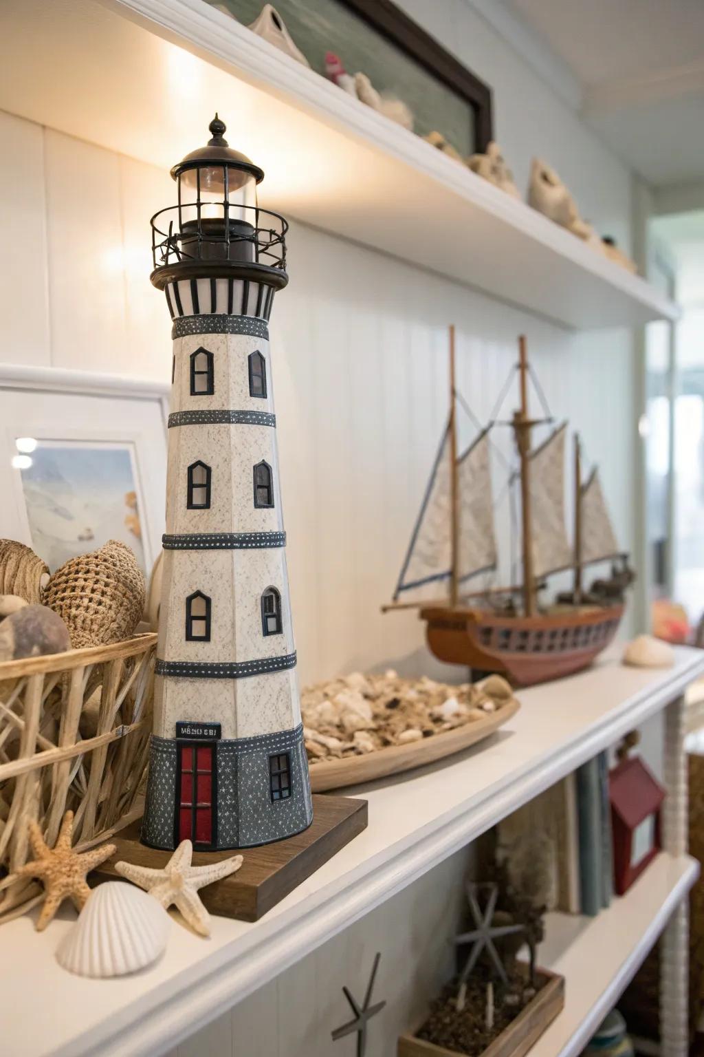 A model lighthouse is a beacon of style in any home.