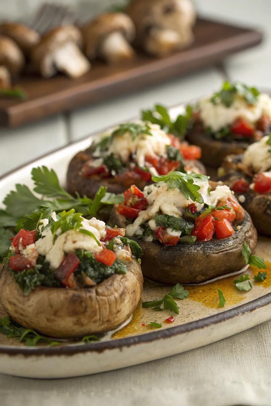 Delightful vegetarian stuffed mushrooms for a tasty appetizer.