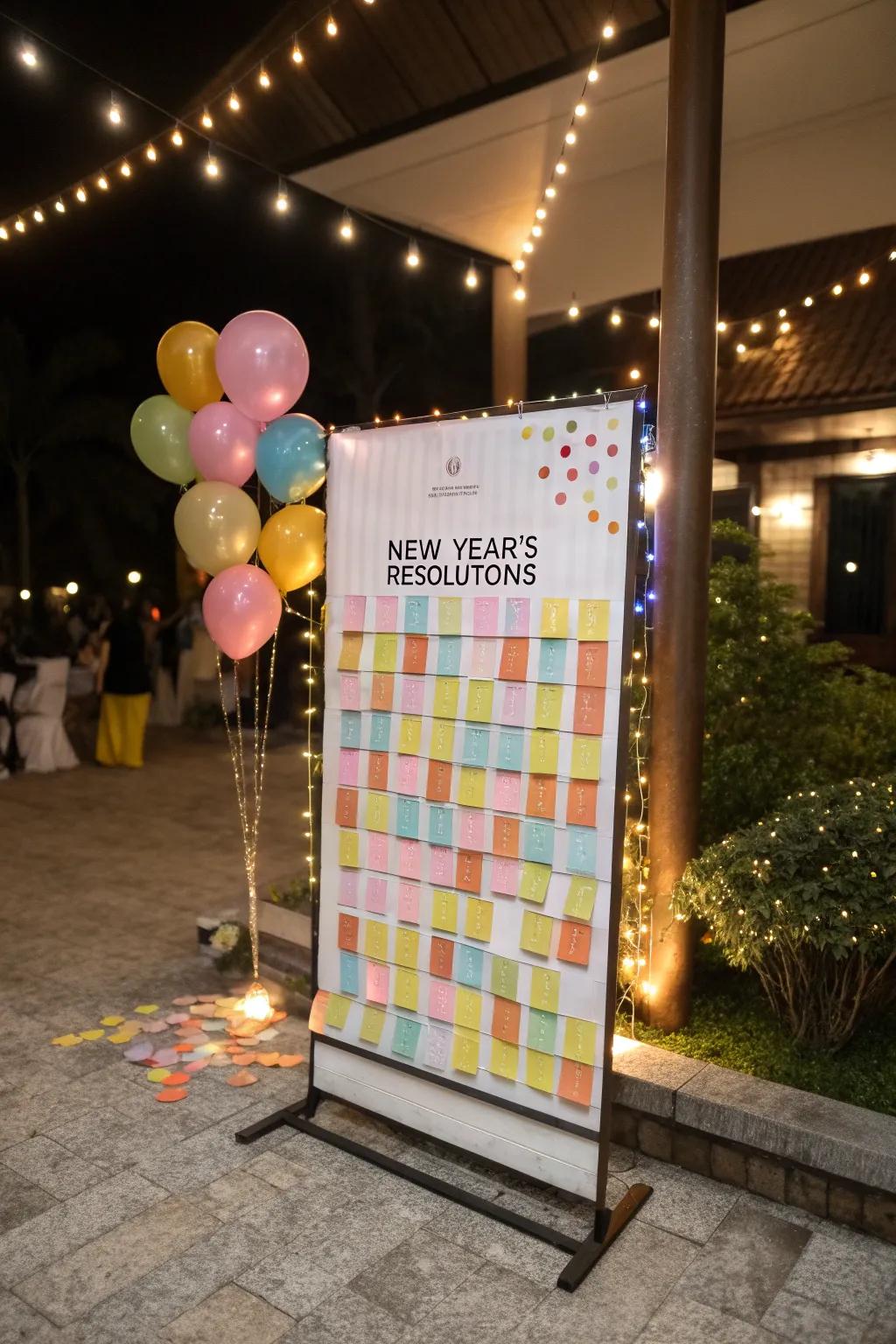 Encourage reflection and connection with a New Year's resolution board.