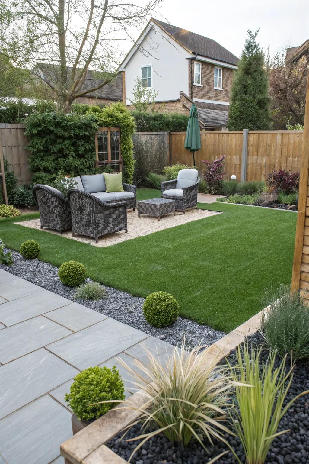 A lush backyard with the convenience of artificial turf.