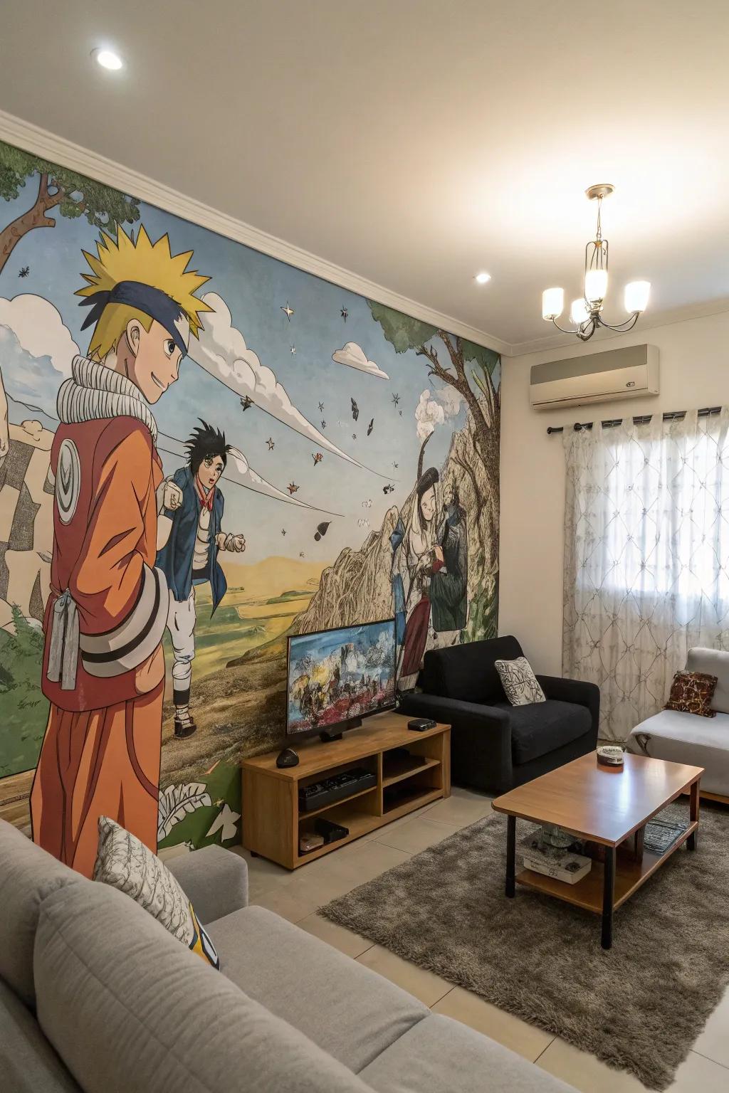 A personalized mural brings your favorite anime scenes to life.