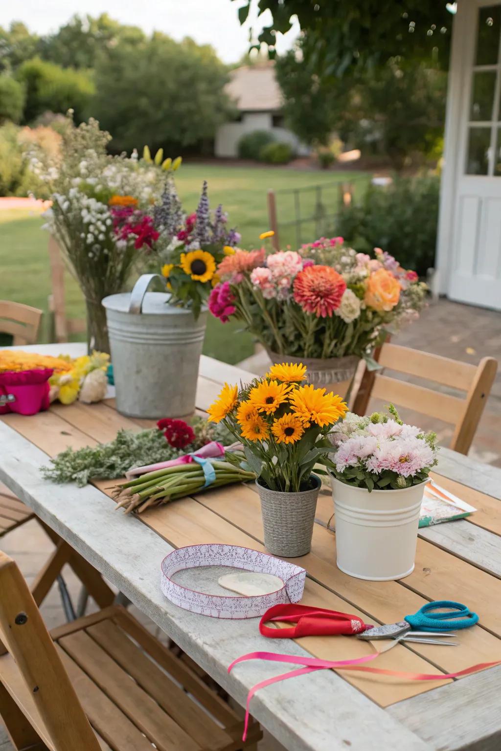 A DIY flower bar where guests can craft their own bouquets.